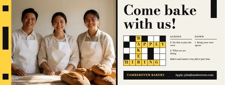 Tamberoven Bakery hiring crossword cover template