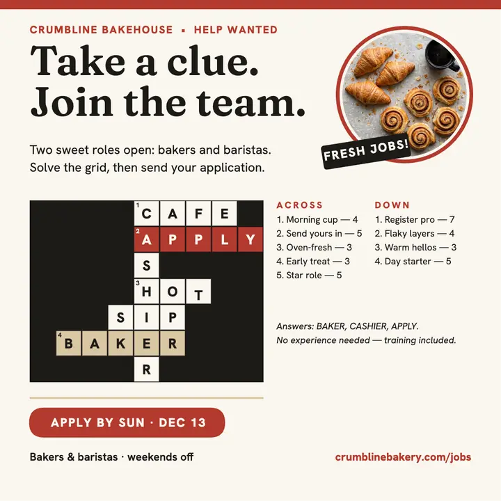 Crumbline hiring crossword puzzle post template