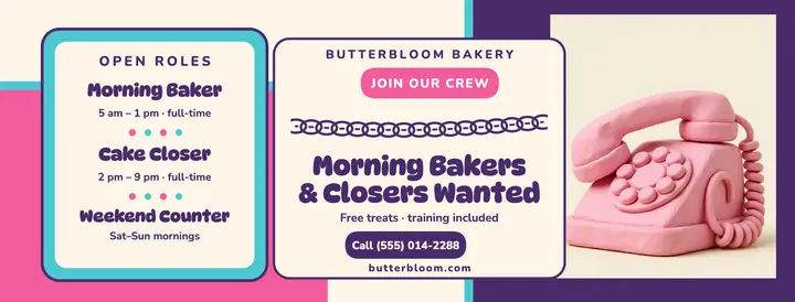 Butterbloom Bakery hiring hotline cover template