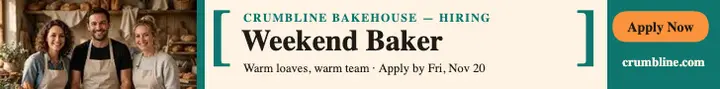 Crumbline Bakehouse weekend baker leaderboard: bakery hiring leaderboard ad template