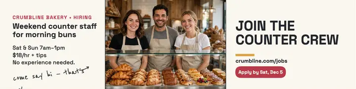 Crumbline Bakery weekend hiring banner template