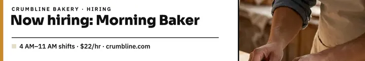Crumbline Bakery morning baker hiring cover template