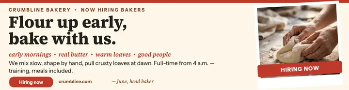 Crumbline bakery hiring manifesto billboard template