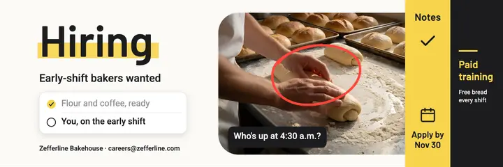 Zefferline Bakehouse early-shift hiring header template