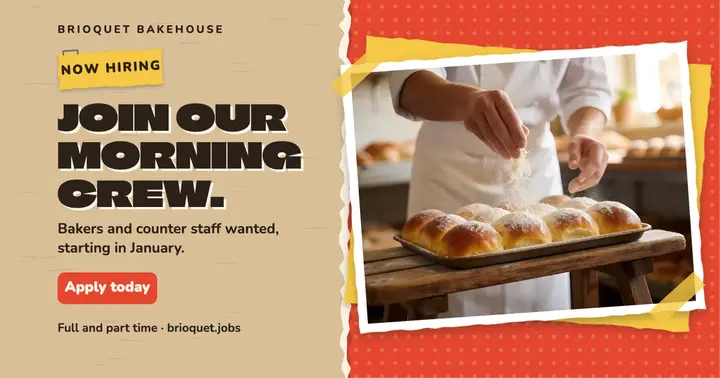 Brioquet Bakehouse hiring post, paper collage template