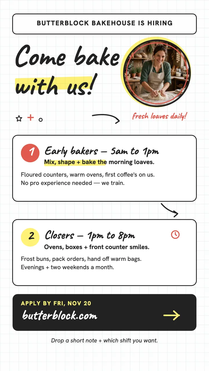 Butterblock Bakehouse hiring story template