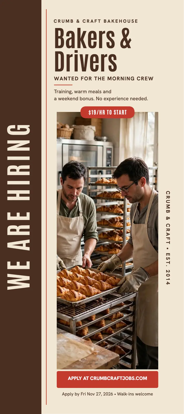 Crumb and Craft bakery hiring spine card template