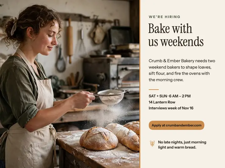 Crumb and Ember weekend bakers hiring slide template