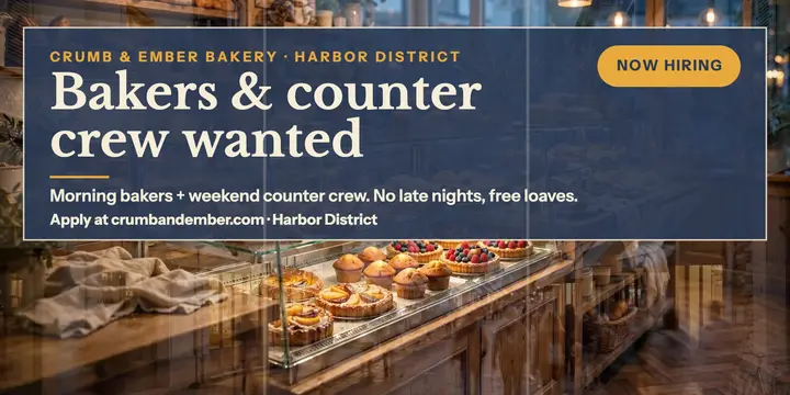 Crumb and Ember bakery hiring window post template