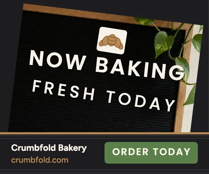 Crumbfold Bakery now baking letterboard ad: bakery display ad template