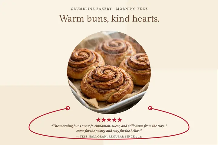 Crumbline Bakery five-star review postcard template