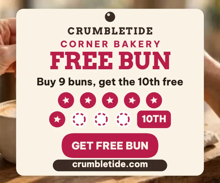 Crumbletide loyalty card ad, free bun template