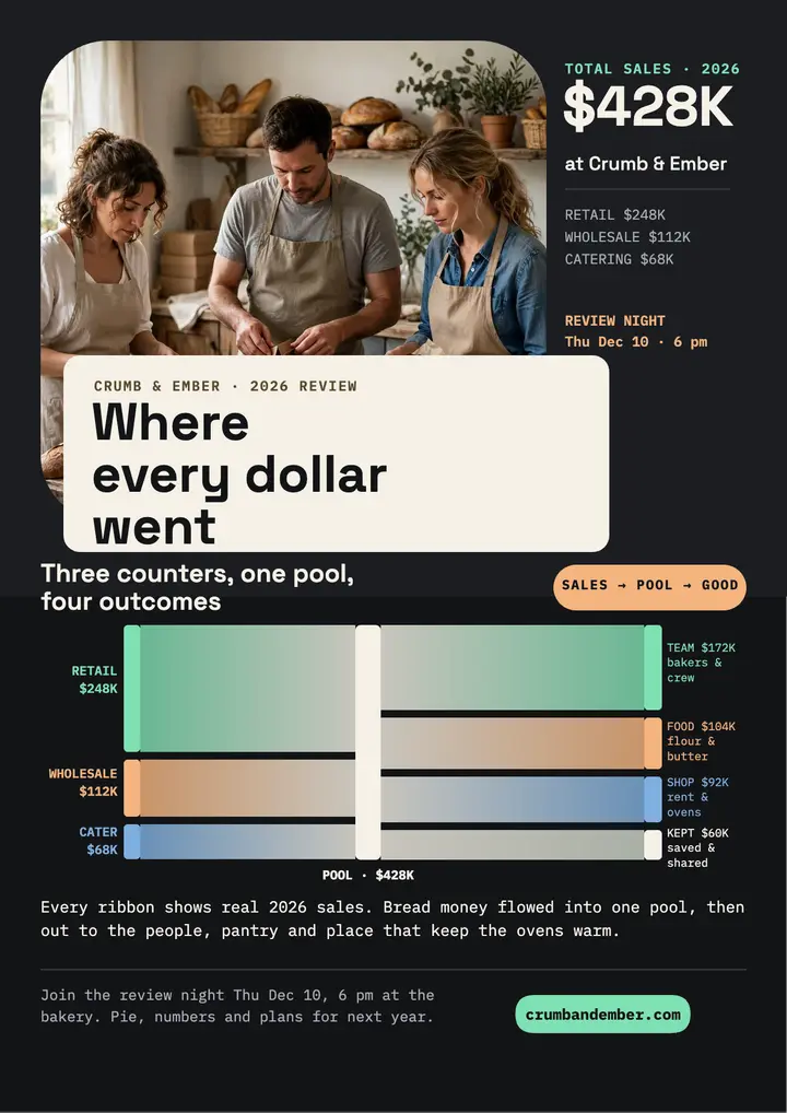 Crumb and Ember money flow review flyer template
