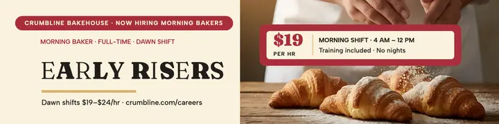 Crumbline morning baker hiring banner template