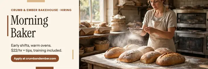 Crumb and Ember morning baker hiring header template