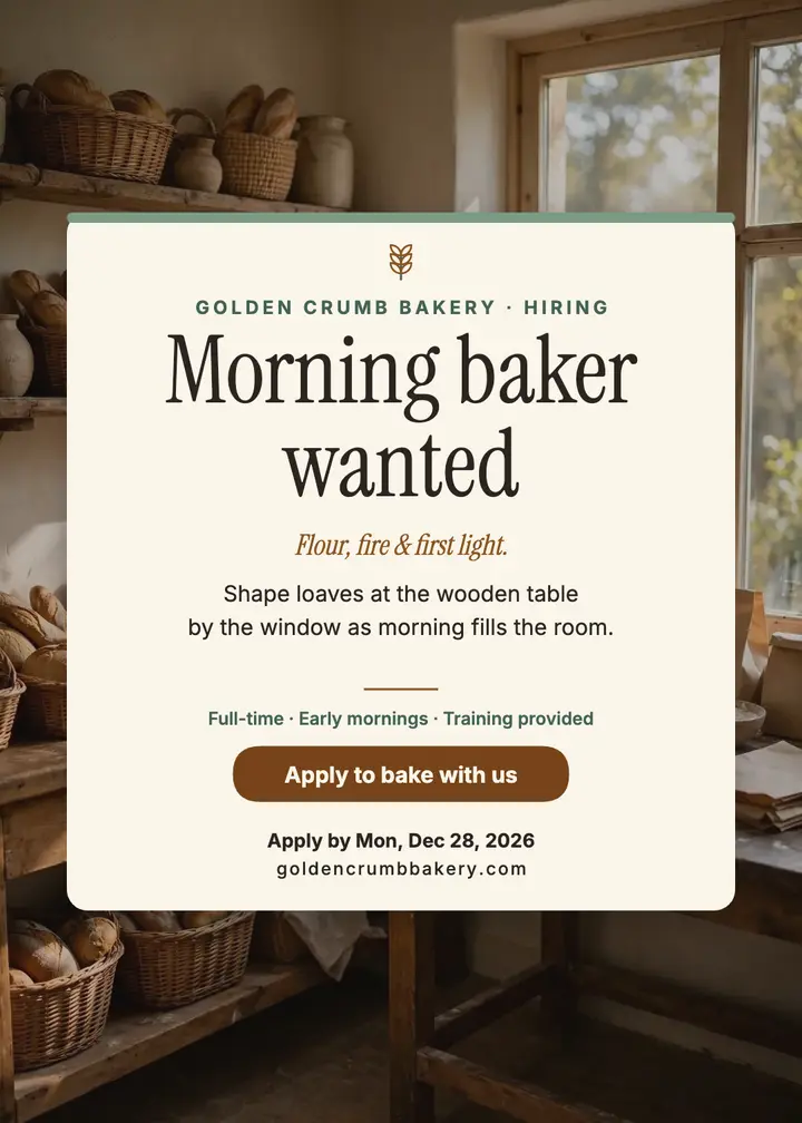 Golden Crumb Bakery morning baker invitation template
