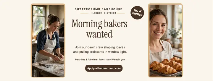 Buttercrumb morning bakers hiring cover template