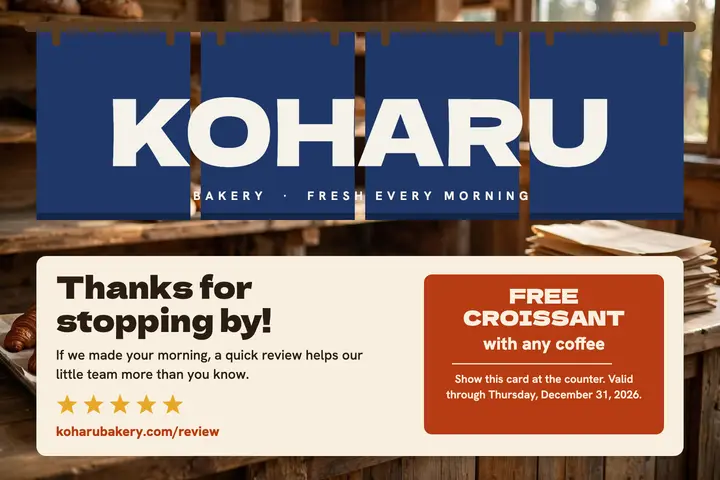 Koharu Bakery noren thank-you postcard template