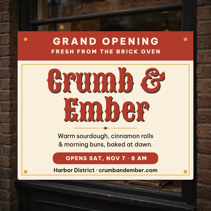 Crumb and Ember bakery opening painted sign template