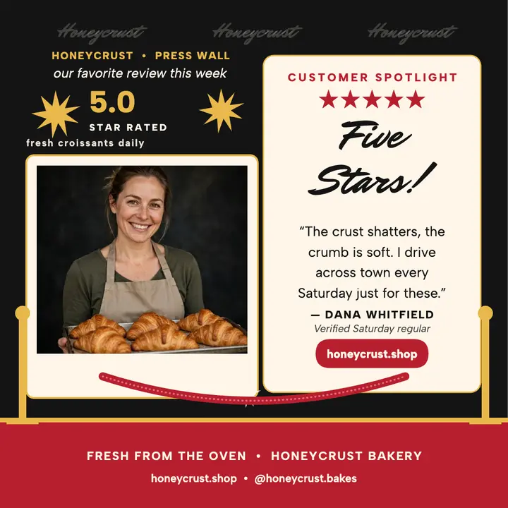 Honeycrust bakery five-star press wall post: bakery review post template