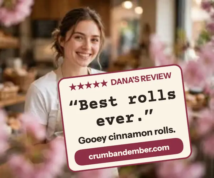 Crumb and Ember cinnamon roll review ad: bakery review ad template