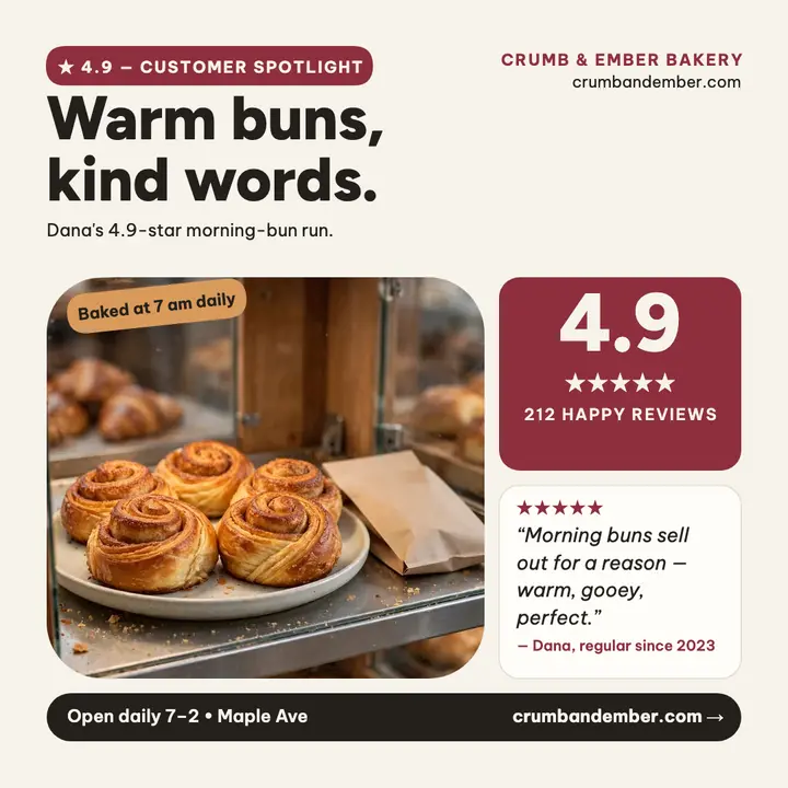 Crumb and Ember bakery review spotlight template