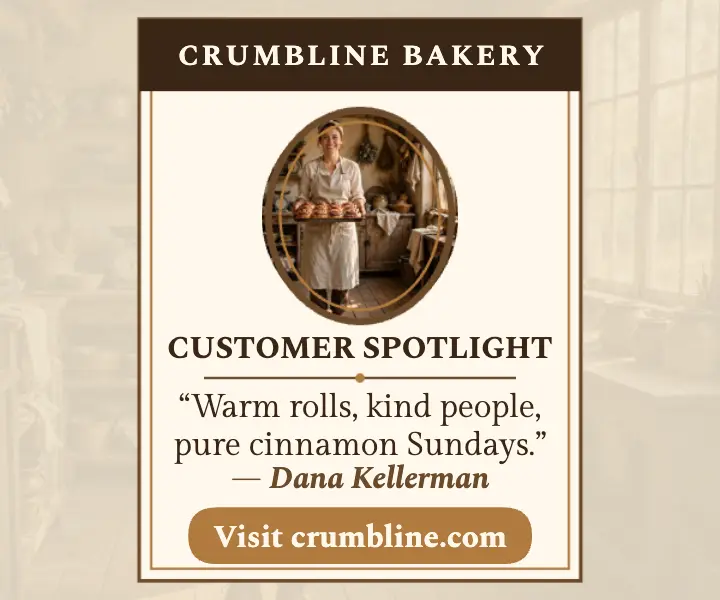 Crumbline Bakery customer spotlight sepia ad template