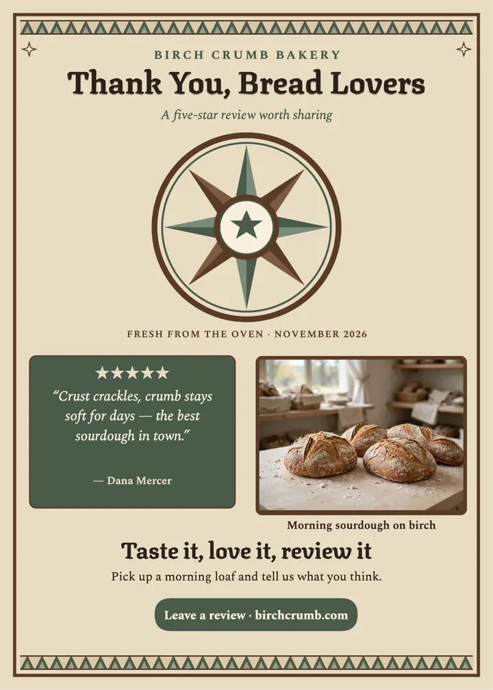 Birch Crumb Bakery review thank-you template