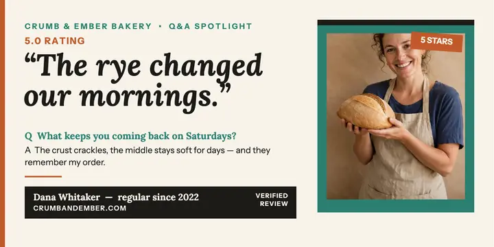 Crumb and Ember bakery review interview post template