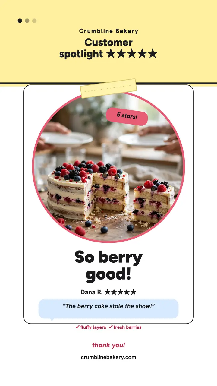 Crumbline Bakery customer review story template