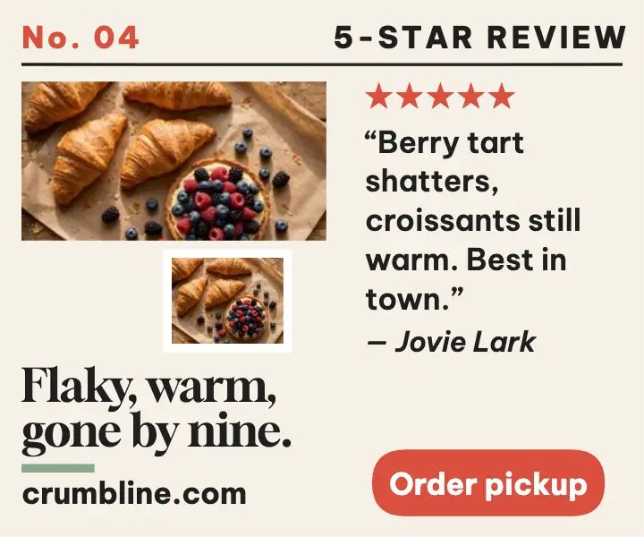 Crumbline Bakery 5-star review overlap ad template