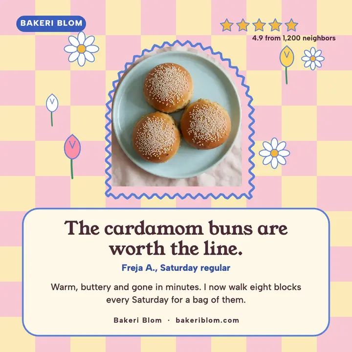 Bakeri Blom review in Danish pastel template