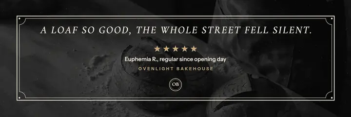 Ovenlight Bakehouse silent-film intertitle review header template