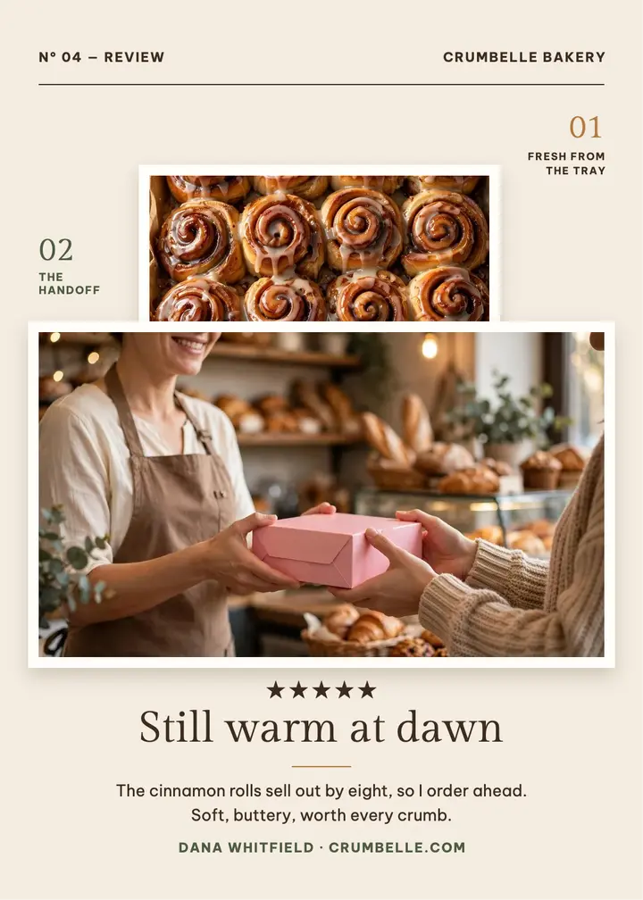 Crumbelle bakery review spotlight invite: bakery review invitation template