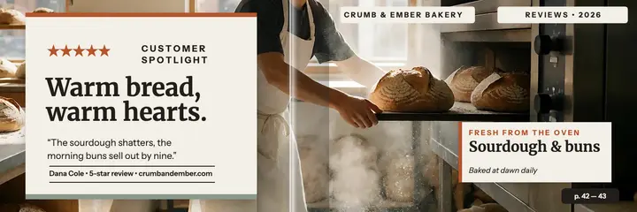 Crumb and Ember bakery review spread header template