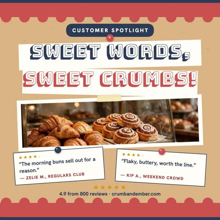 Crumb and Ember bakery reviews bulletin template