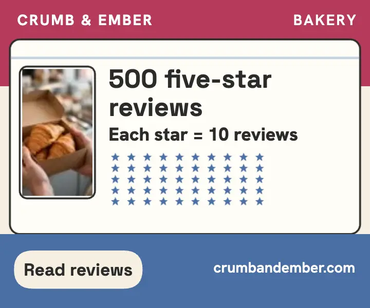 Crumb and Ember 500 reviews count ad template