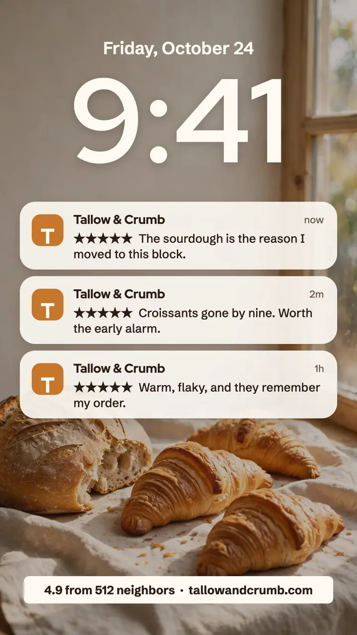Tallow & Crumb five-star reviews lock screen story template