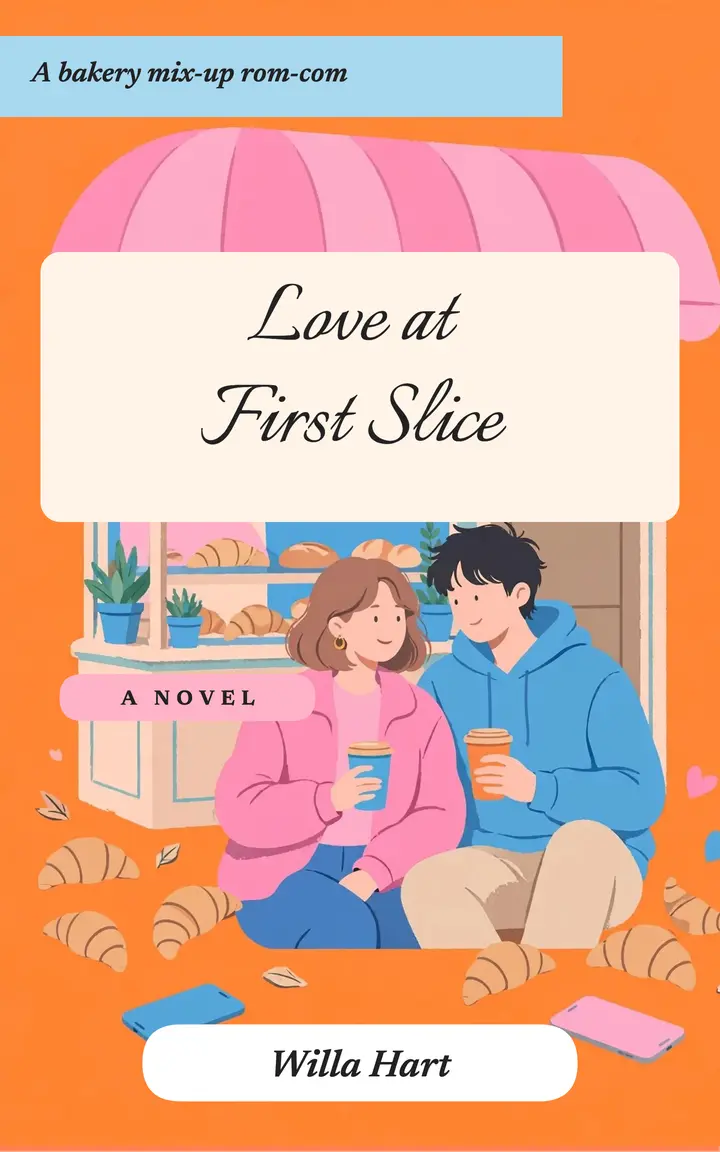 Love at First Slice bakery rom-com cover: rom-com ebook cover template