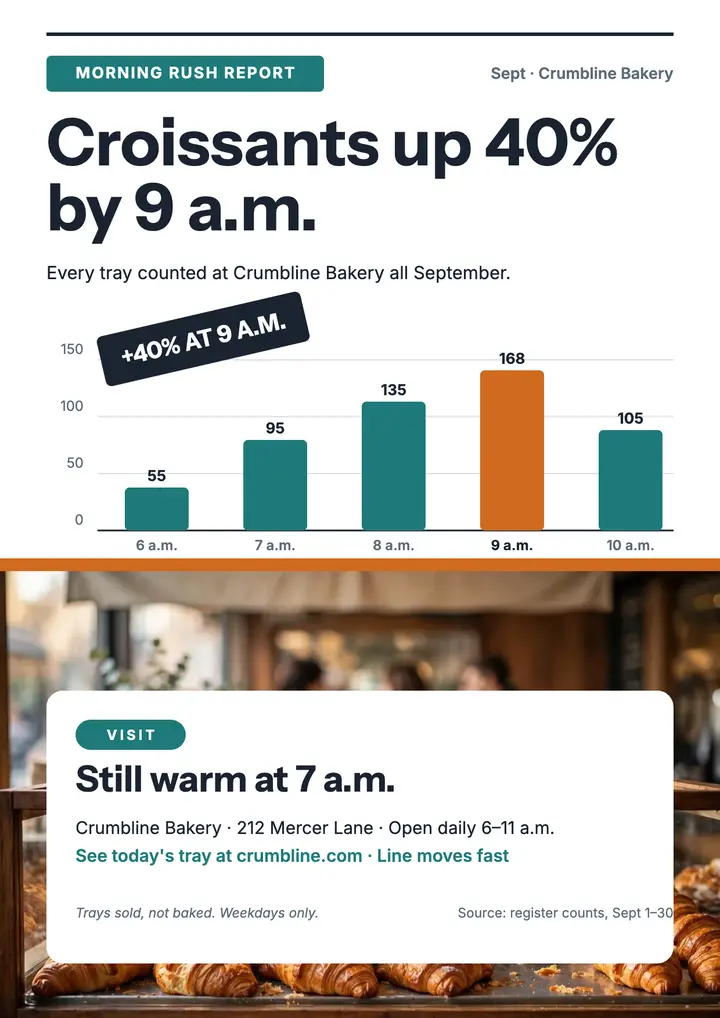Crumbline Bakery morning rush chart flyer template