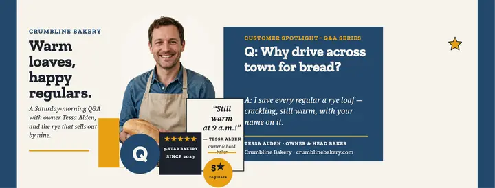 Crumbline Bakery customer spotlight cover: customer spotlight cover template