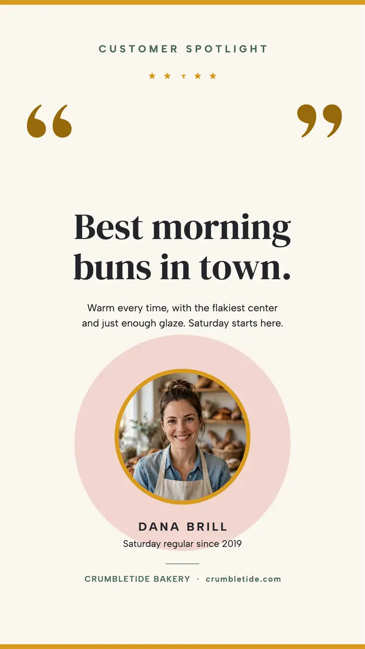 Crumbletide bakery spotlight quote story template