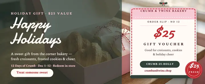 Crumb and Twine holiday $25 voucher template