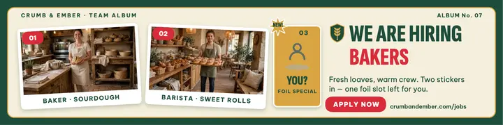 Crumb and Ember bakery team album hiring banner template