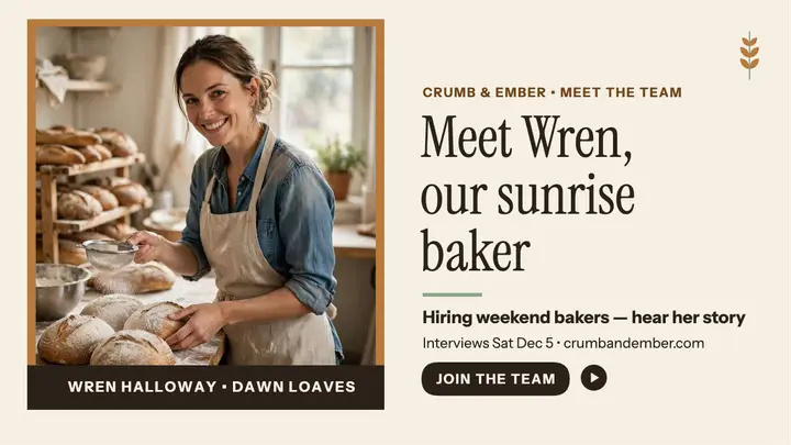 Crumb and Ember bakery team hiring thumbnail template