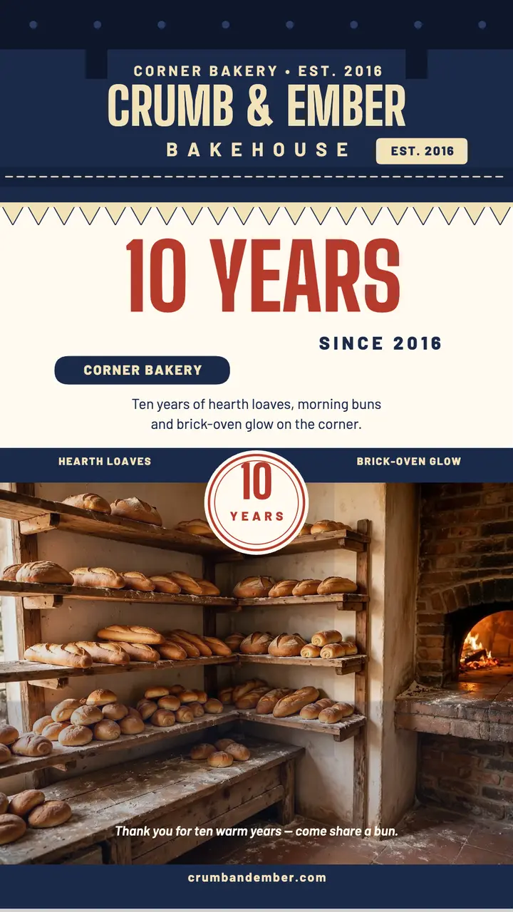 Crumb and Ember ten years bakery story template