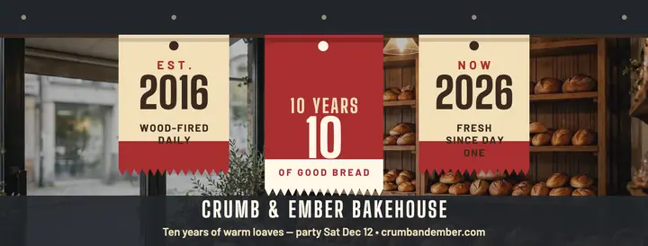Crumb and Ember ten years bakery cover template