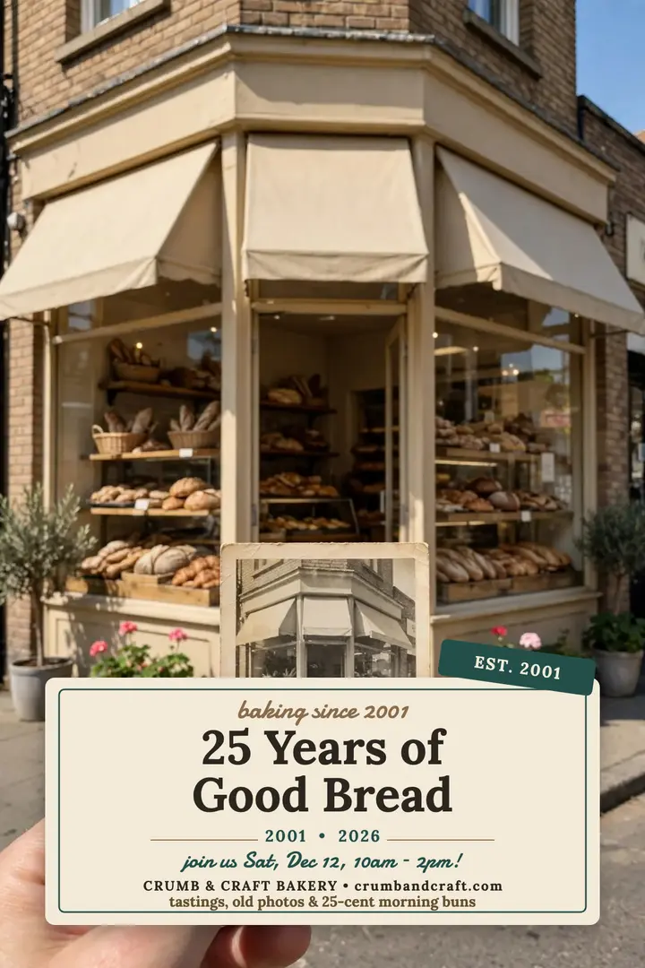 Crumb and Craft 25th anniversary poster: bakery anniversary poster template