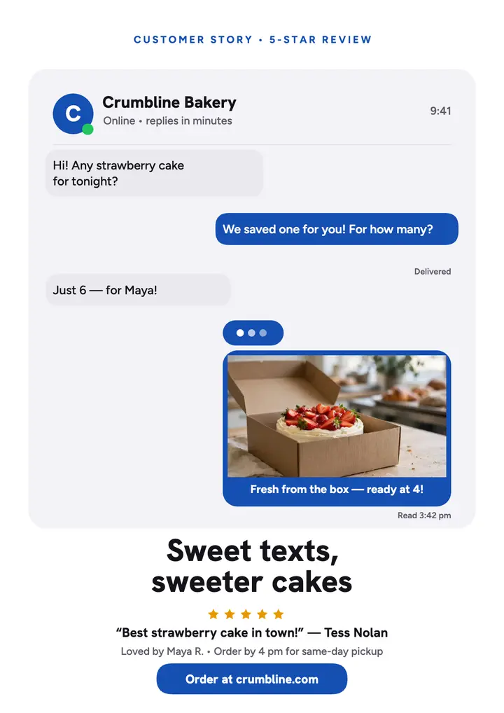 Crumbline Bakery text thread review template