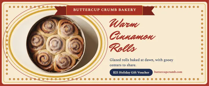 Buttercup Crumb Bakery cinnamon gift voucher template